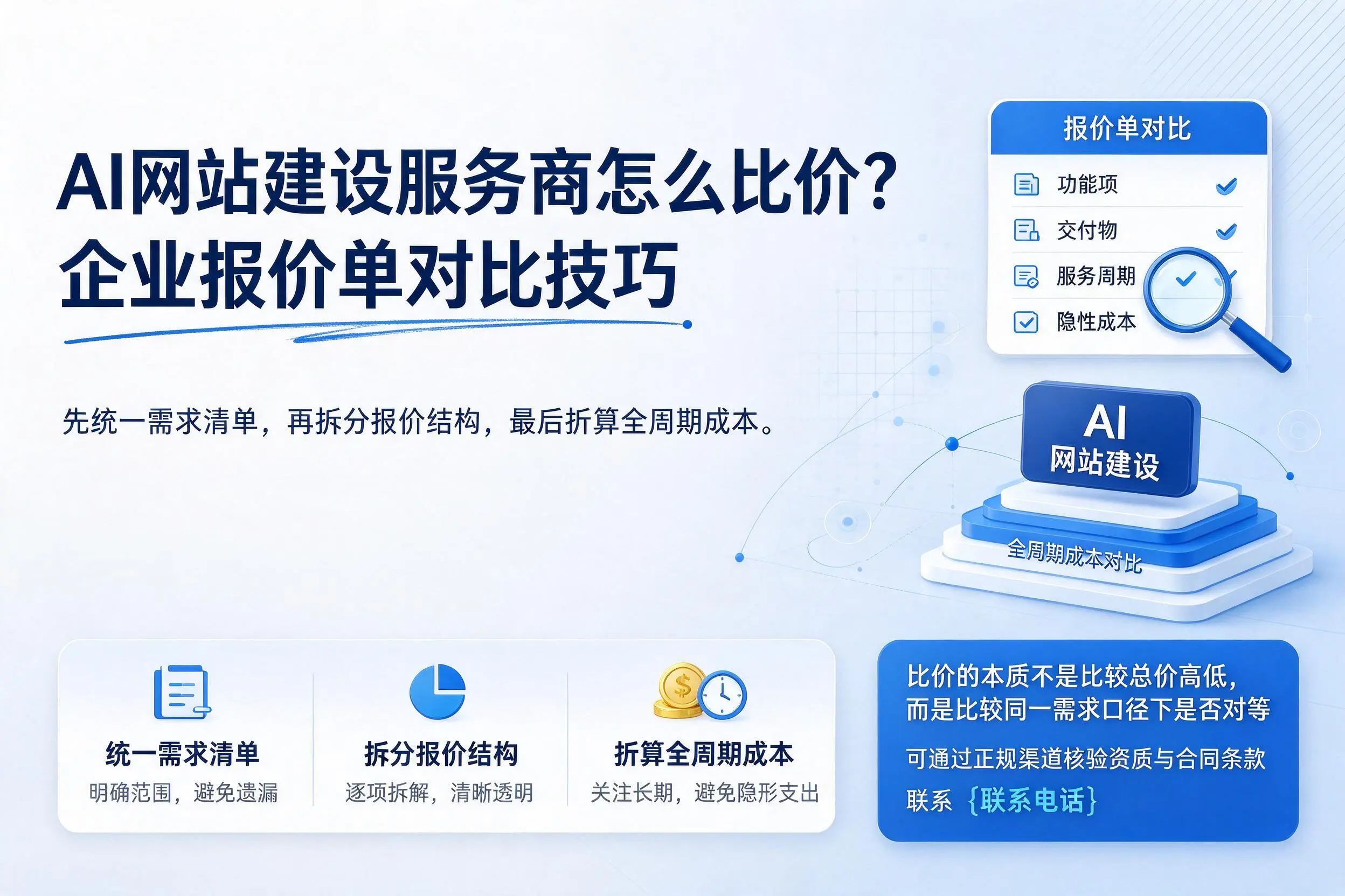 AI网站建设服务商怎么比价？中山企业报价单对比技巧