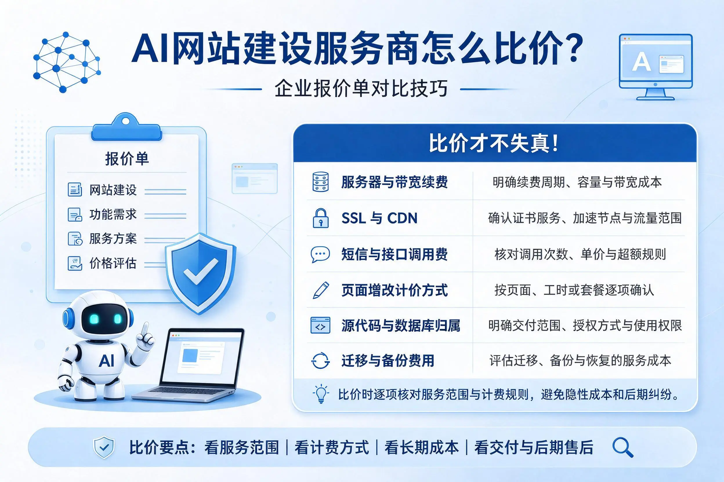 AI网站建设服务商怎么比价？中山企业报价单对比技巧
