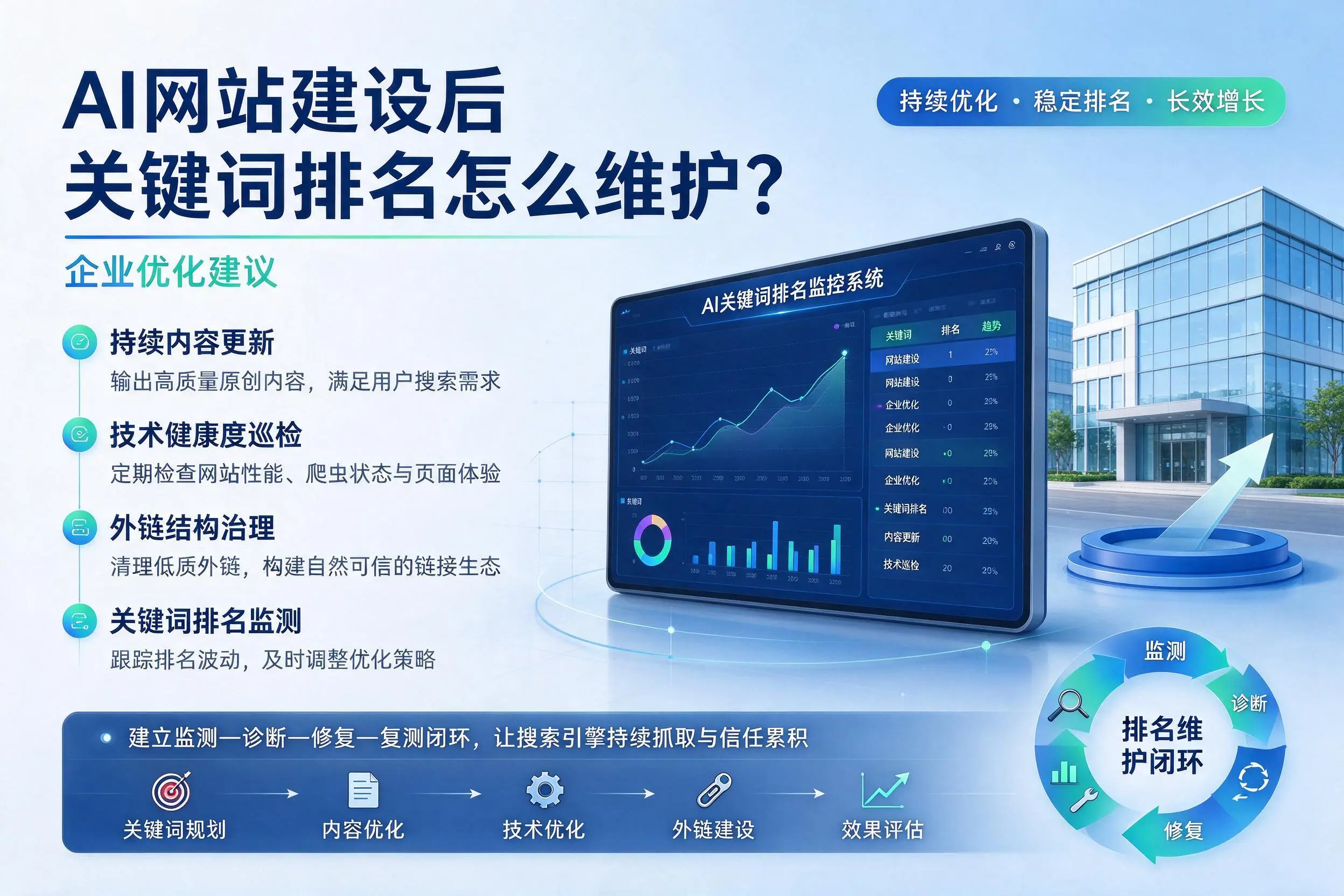 AI网站建设后关键词排名怎么维护?中山企业优化建议
