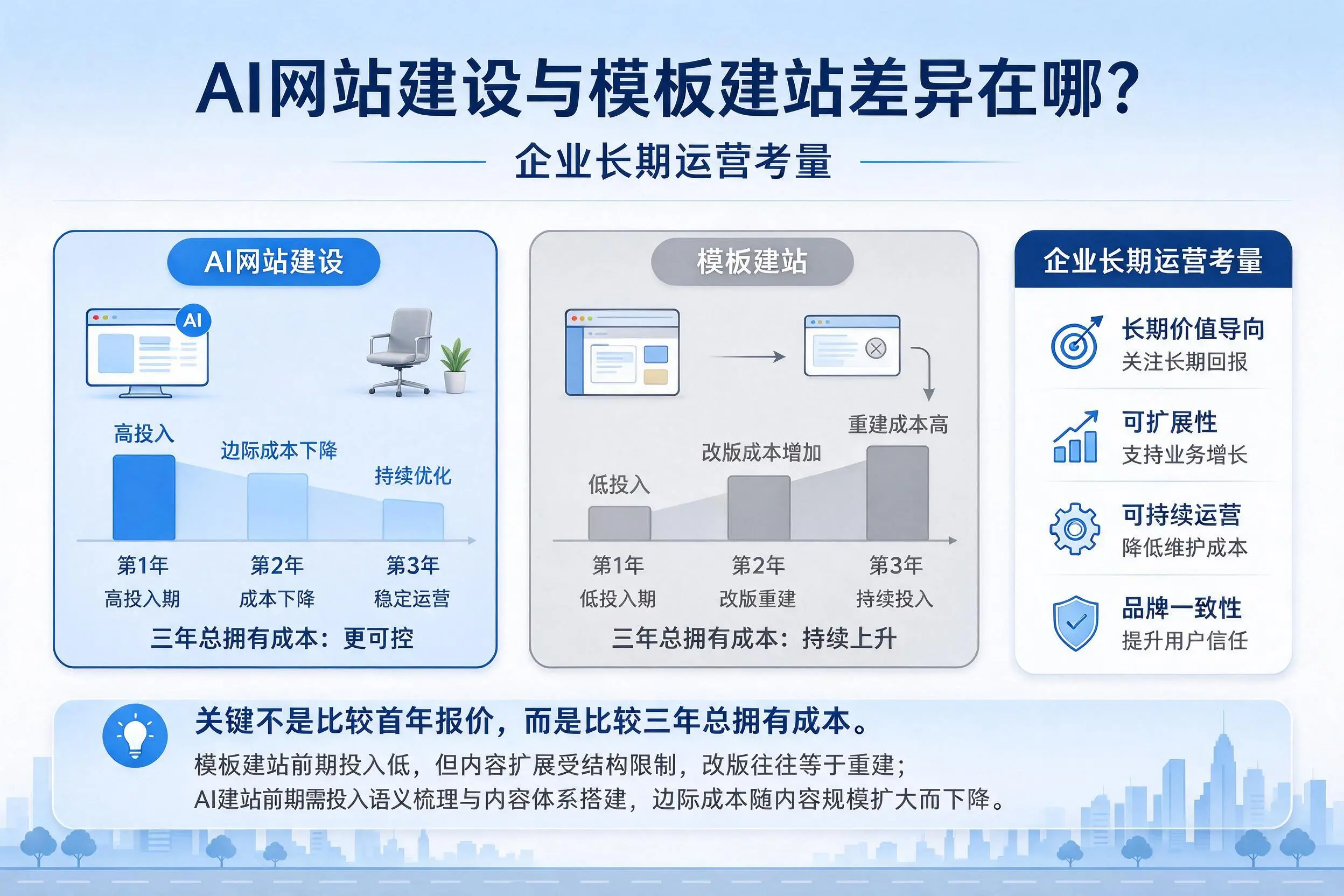 AI网站建设与模板建站差异在哪？中山企业长期运营考量