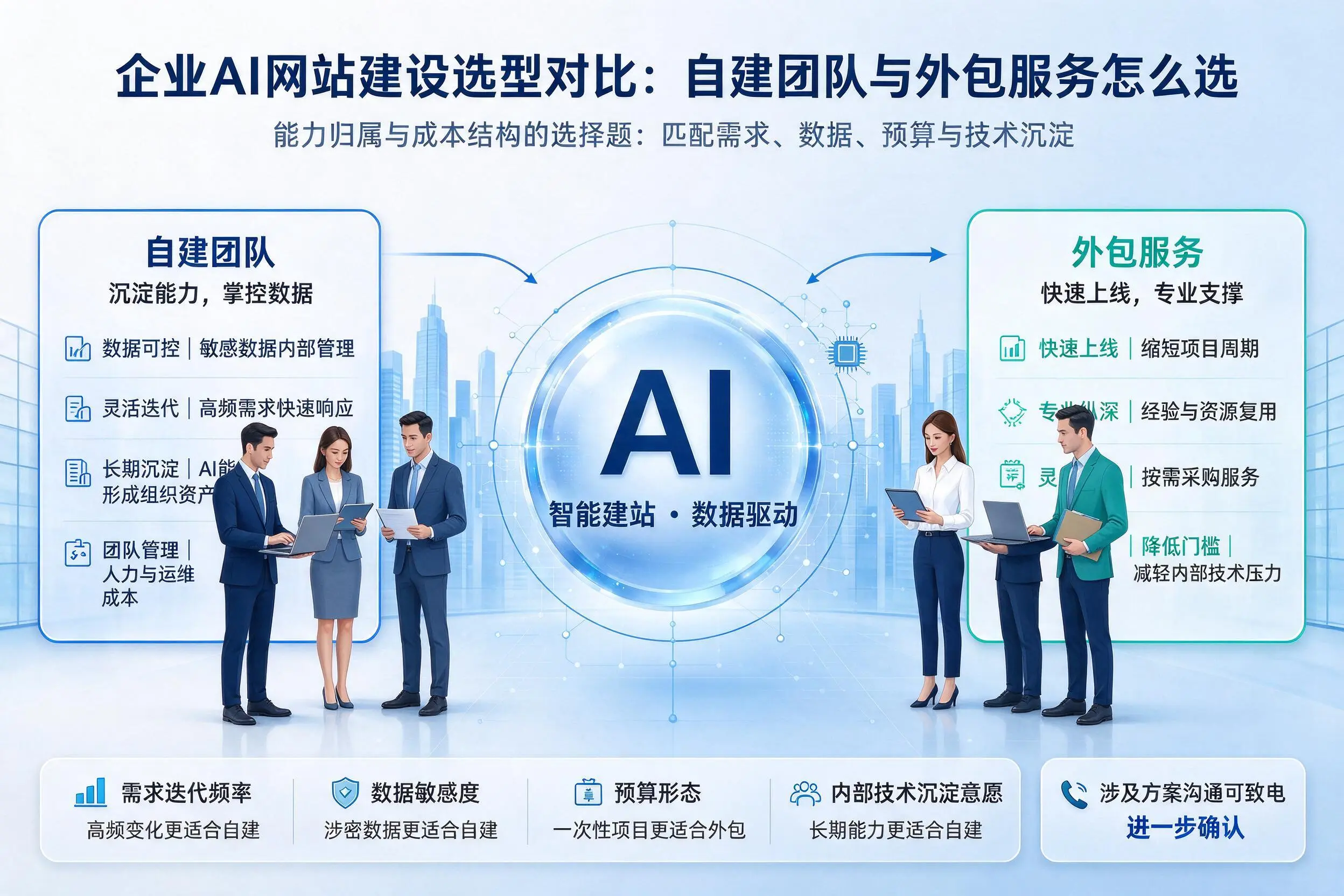 中山企业AI网站建设选型对比:自建团队与外包服务怎么选